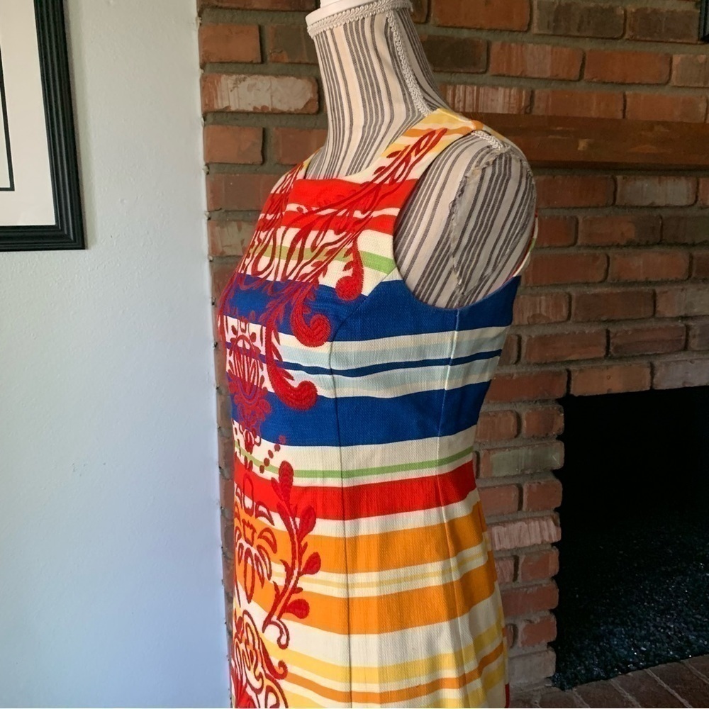 Anthropologie Banded Totem Striped Embroidered Sleeveless Shift Dress Sz 0 - Picture 6 of 9